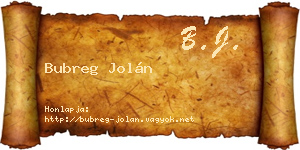 Bubreg Jolán névjegykártya